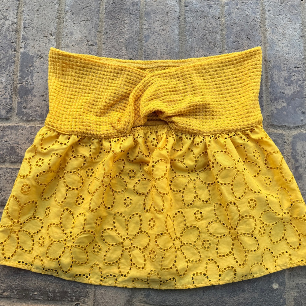 Yellow Floral Eyelet Crop Top